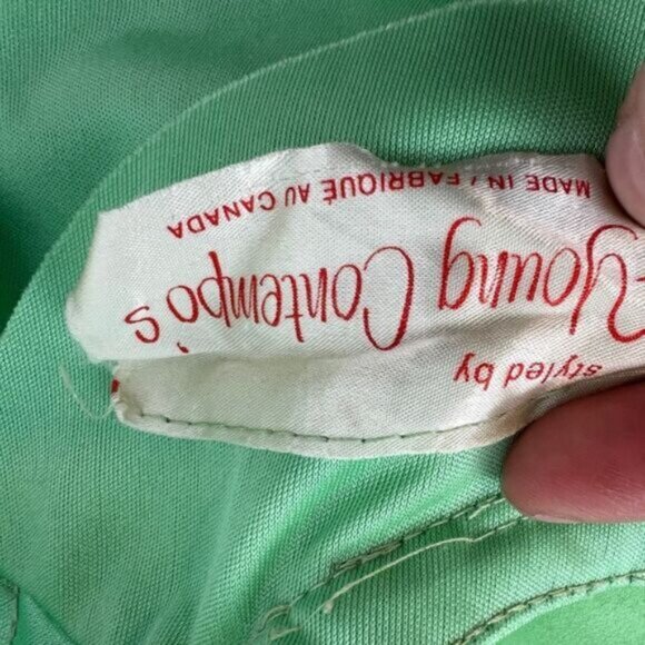 Vintage Young Con tempos Womens XS S Green Regal Ruffled Blouse Shirt Frill - Picture 16 of 16